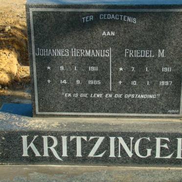 KRITZINGER Johannes Hermanus 1911-1985 &amp; Friedel M. 1911-1997