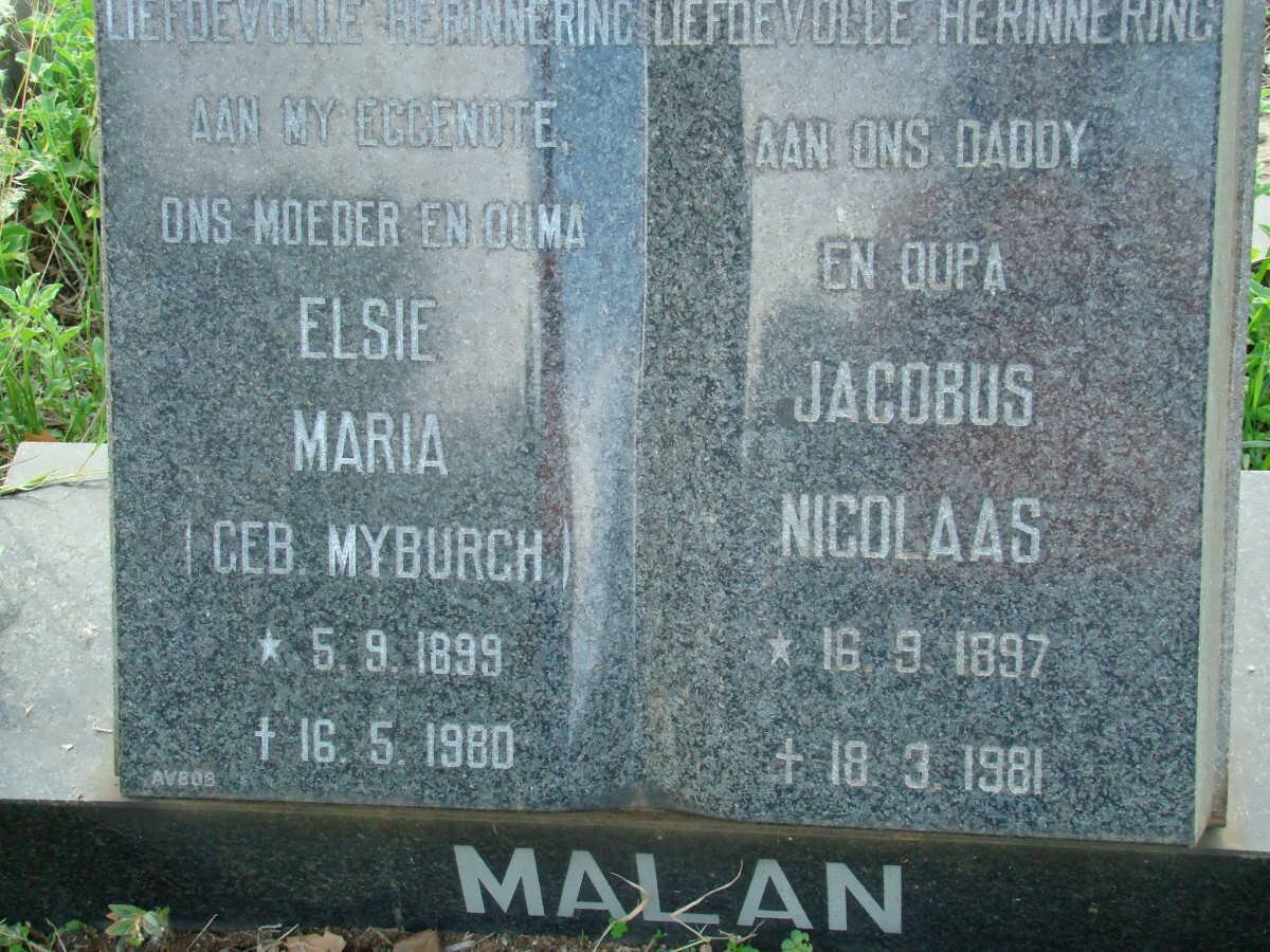 MALAN Jacobus Nicolaas 1897-1981 &amp; Elsie Maria MYBURGH 1899-1980