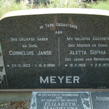 MEYER Corneluis Janse 1923-1990 &amp; Aletta Sophia JANSE VAN RENSBURG 1926-1973