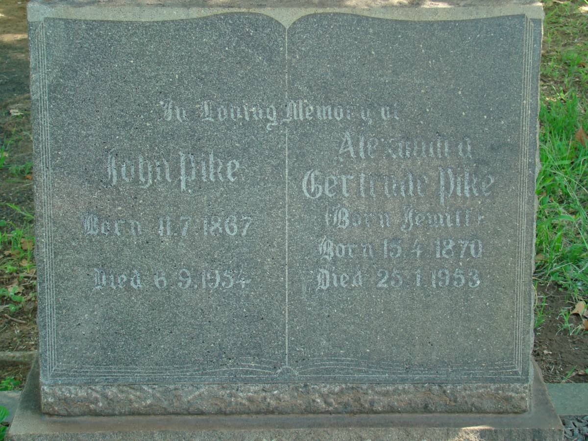 PIKE John 1867-1954 &amp; Alexandra Gertrude 1870-1953