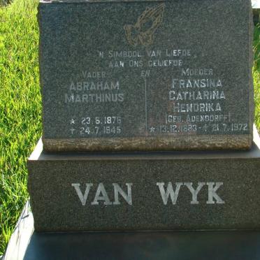 WYK Abraham Marthinus, van 1876-1945 &amp; Fransina Catharina Hendrika ADENDORFF 1883-1972