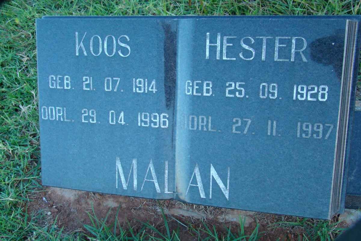 MALAN Koos 1914-1996 &amp; Hester 1928-1997