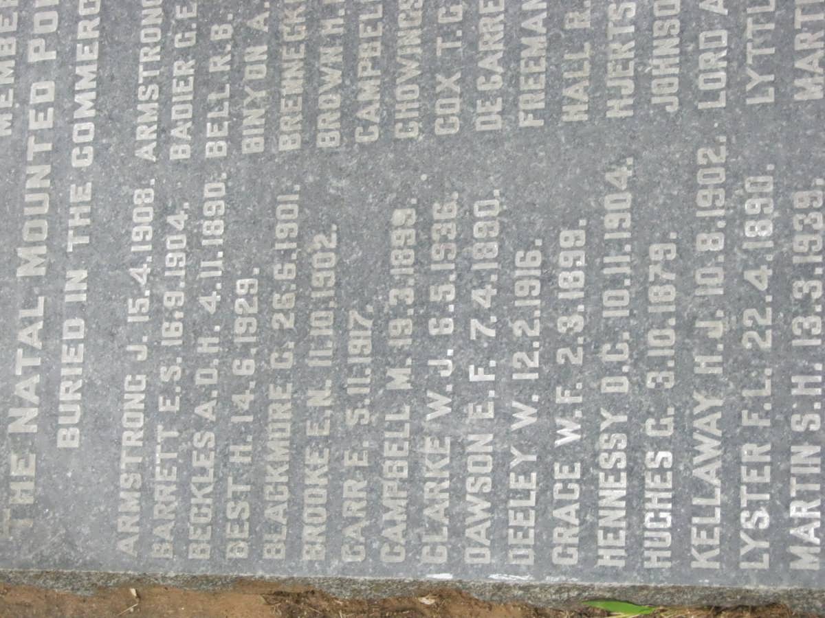 MEMORIAL TO MEMBERS OF THE NATAL MOUNTED POLICE AND NATAL POLICE