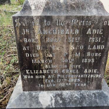 ADIE John Archibald 1831-1893 & Elizabeth Croll -1925