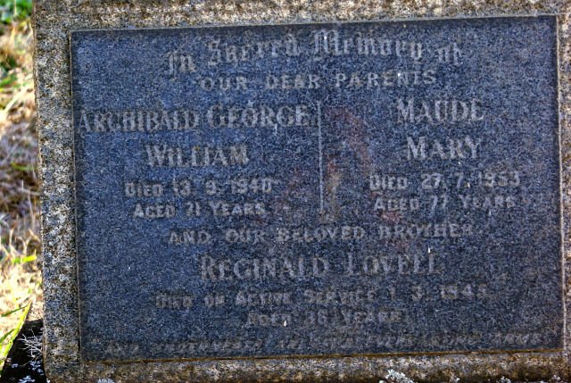 LOVELL Archibald George William -1940 &amp; Maude Mary -1953 :: LOVELL Reginald -1945