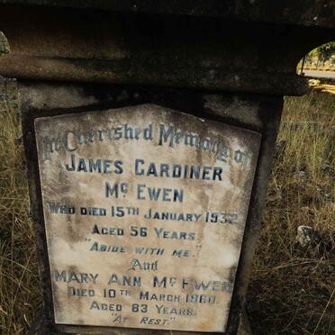 MCEWEN James Gardiner -1932 & Mary Ann -1960