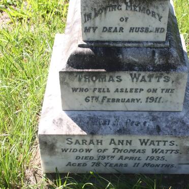 WATTS Thomas -1911 &amp; Sarah Ann -1935