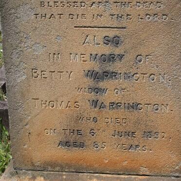 WARRINGTON Thomas -1830 &amp; Betty -18?2