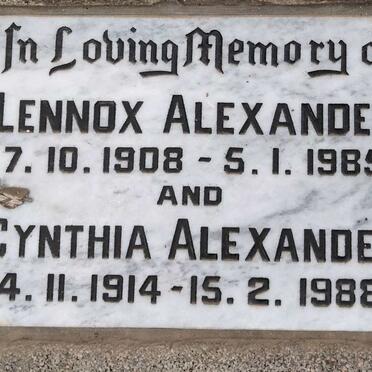 ALEXANDER Lennox 1908-1985 & Cynthia 1914-1988