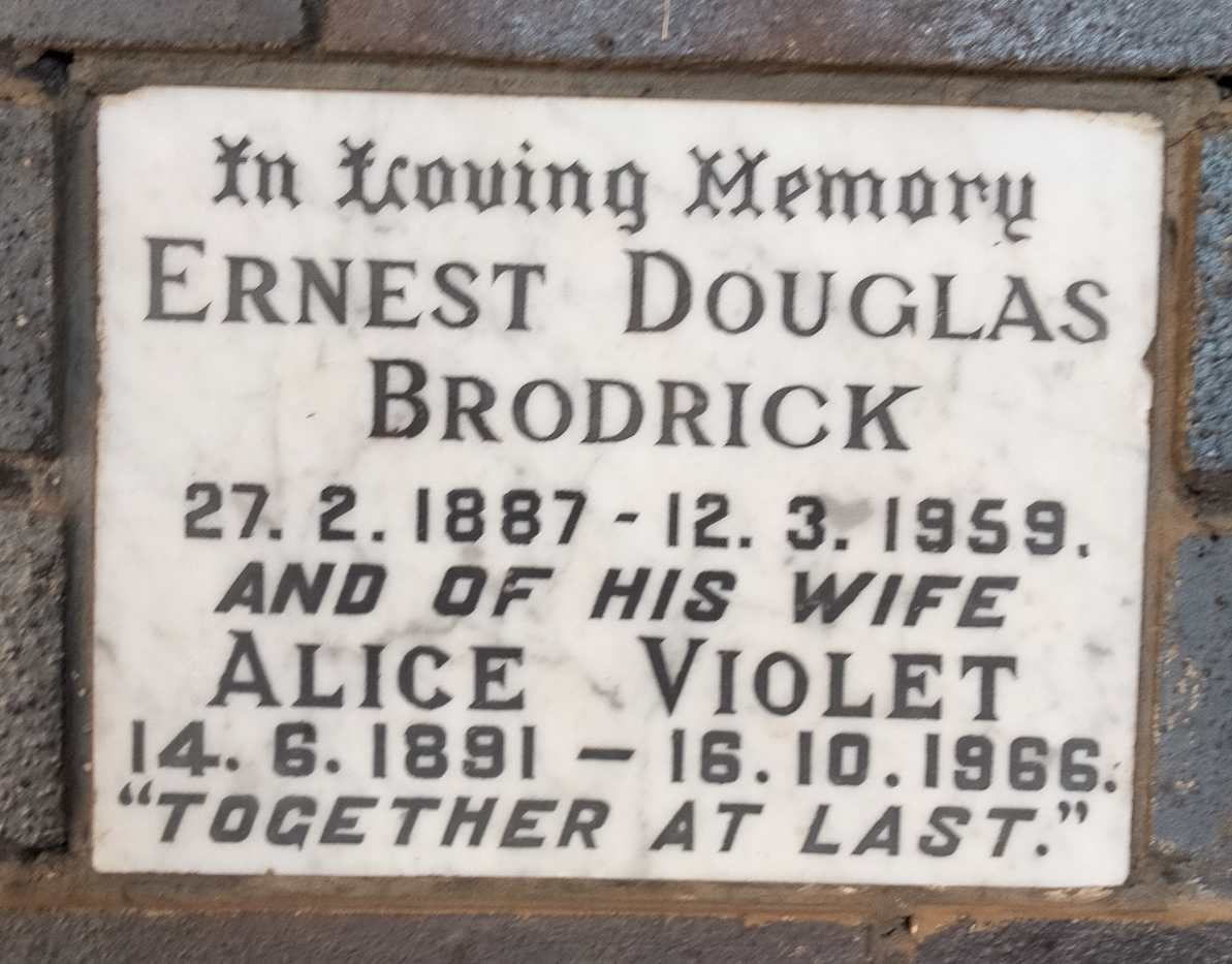 BRODRICK Ernest Douglas 1887-1959 & Alice Violet 1891-1966