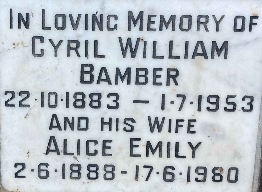 BAMBER Cyril William 1883-1953 & Alice Emily 1888-1990