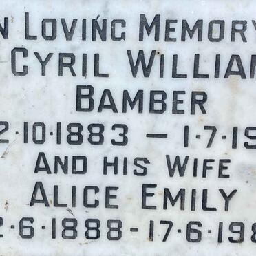 BAMBER Cyril William 1883-1953 & Alice Emily 1888-1990