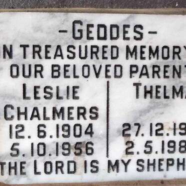 GEDDES Leslie Chalmers 1903-1956 & Thelma 191?-198?