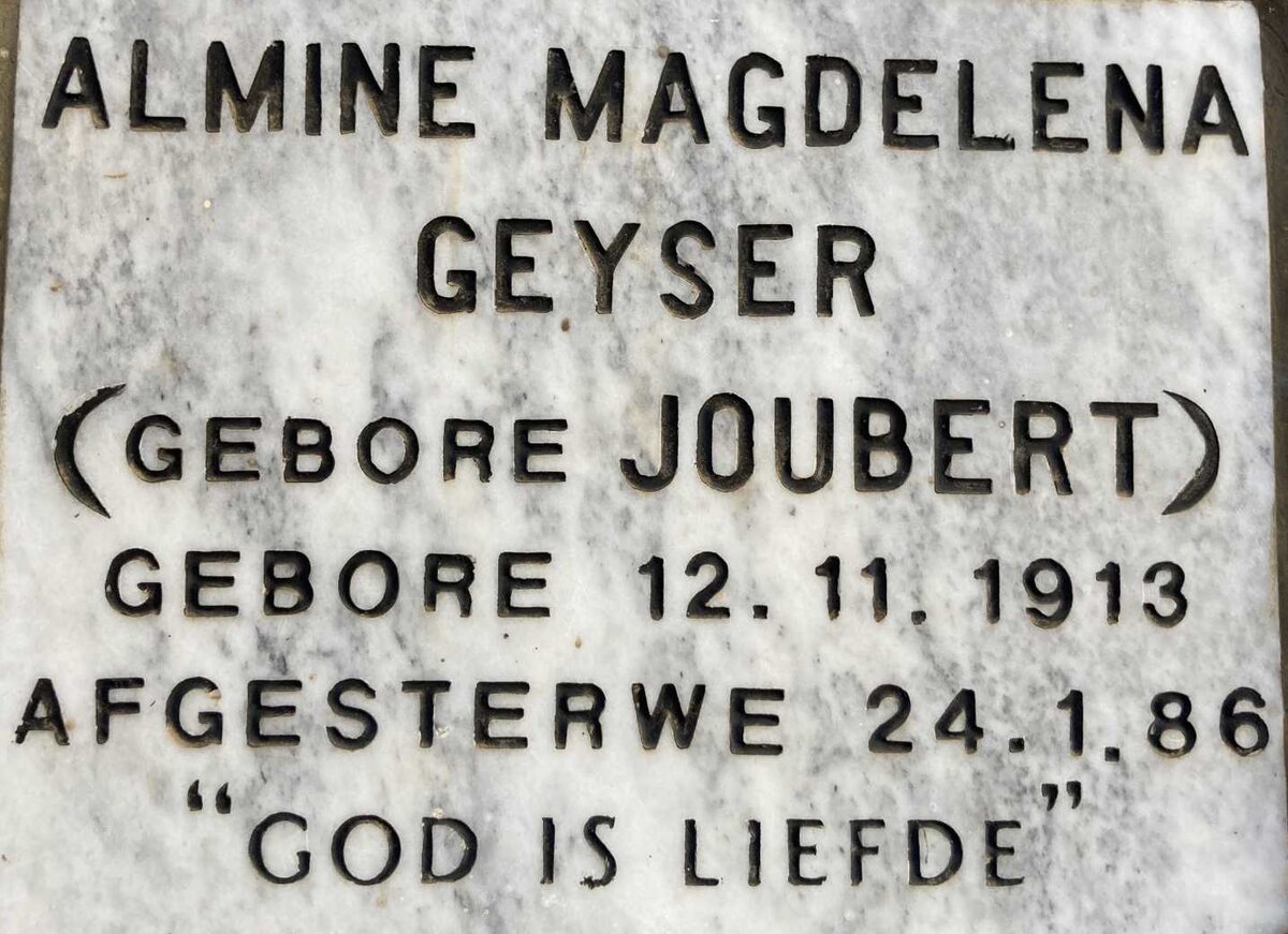GEYSER Almine Magdelina nee JOUBERT 1913-1986