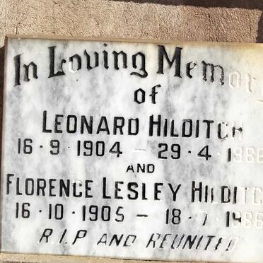 HILDITCH Leonard 1904-1986 & Florence Lesley 1905-1988