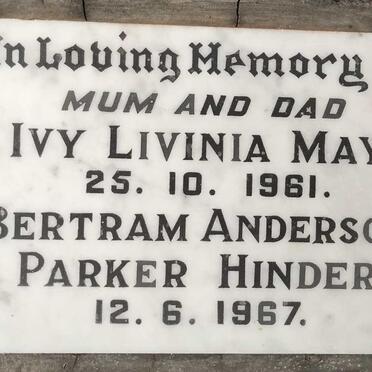 HINDER Bertram Anderson Parker -1967 & May Ivy Livinia-1961