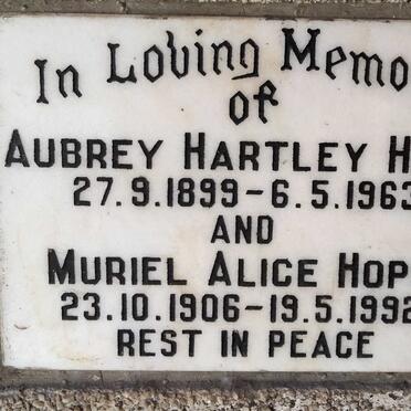 HOPE Aubrey Hartley 1899-963 & Muriel Alice 1906-1992