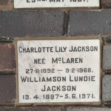 JACKSON Williamson Lundie 1887-1971 & Charlotte Lily, nee MCLAREN 1892-1968