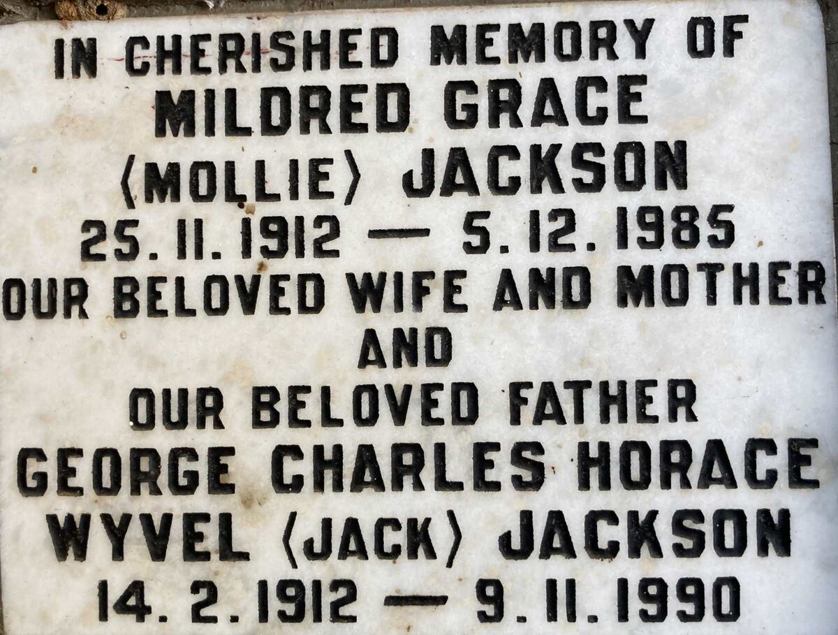 JACKSON George Charles Horace Wyvel 1912-1990 & Mildred Grace 1912-1990