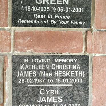 JAMES Cyril 1931-2006 & Kathleen Christina, nee HESKETH 1937-2003