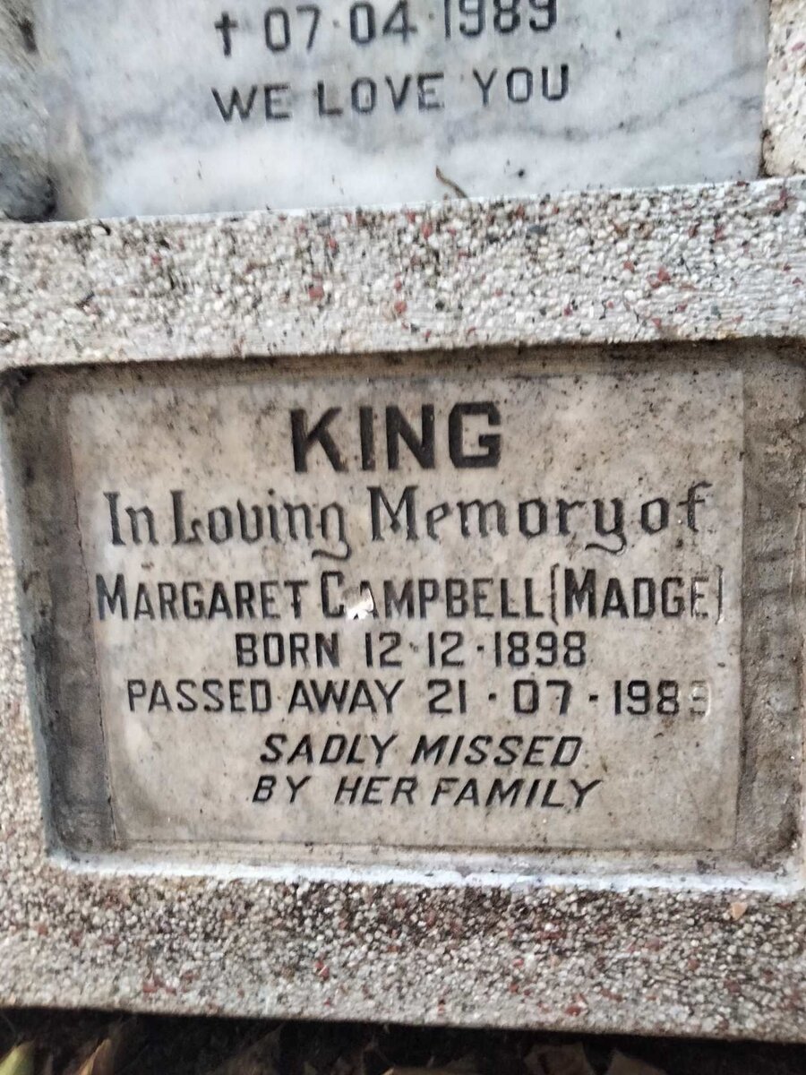 KING Margaret Campbell 1989-1989