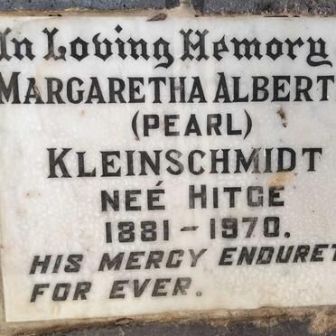 KLEINSCHMIDT Margaretha Albertha, nee HITGE 1881-1970