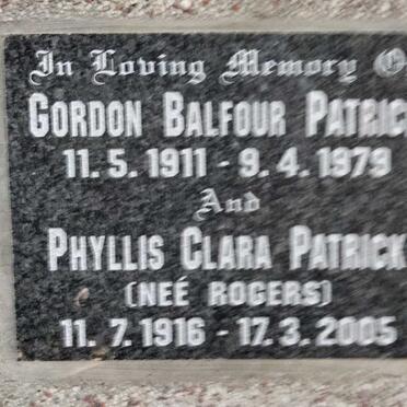 PATRICK Gordon Balfour 1911-1979 & Phyllis Clara RODGERS 1916-2005