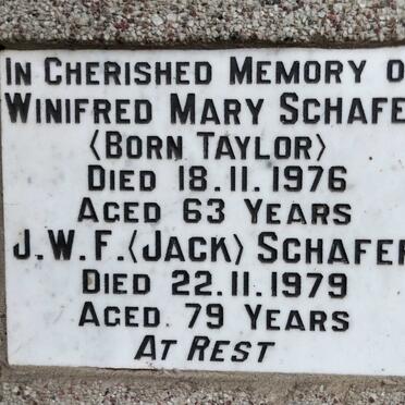 SCHAFER J.W.F. -1979 & Winifred Mary, nee TAYLOR -1976