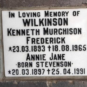 WILKINSON Kenneth Murchison Frederick 1893-1965 & Anne Jane STEVENSON 1897-1991