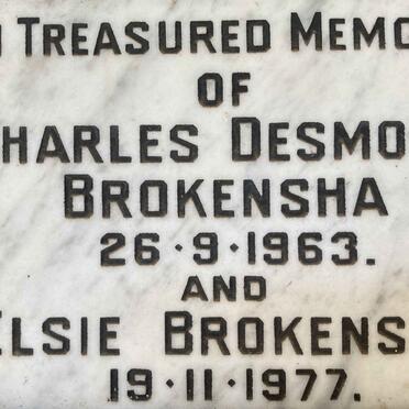 BROKENSHA Charles Desmond -1963 & Elsie -1977