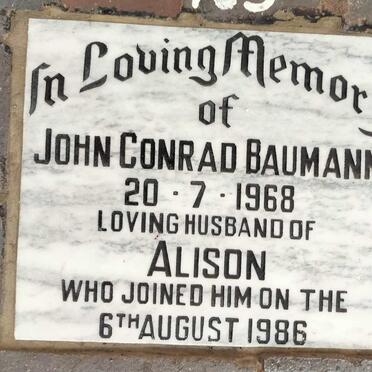 BAUMANN John Conrad -1968 & Alison -1986