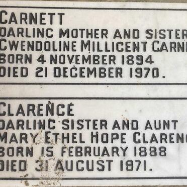 CLARENCE Mary Ethel Hope 1888-1971 :: GARNETT Gwendoline Millicent 1894-1970  