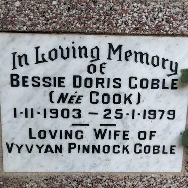 COBLE Bessie Doris nee COOK 1903-1979