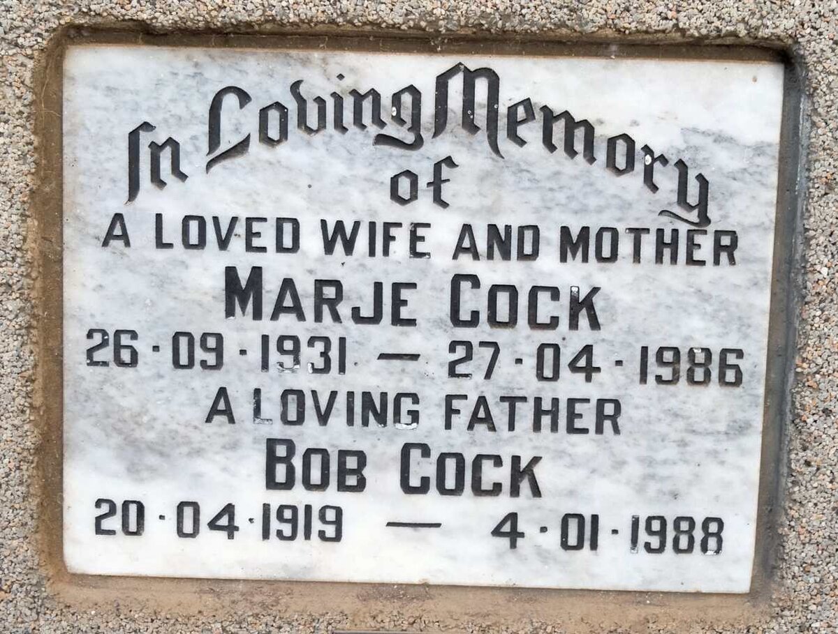COCK Bob 1919-1988 & Marje 1931-1986