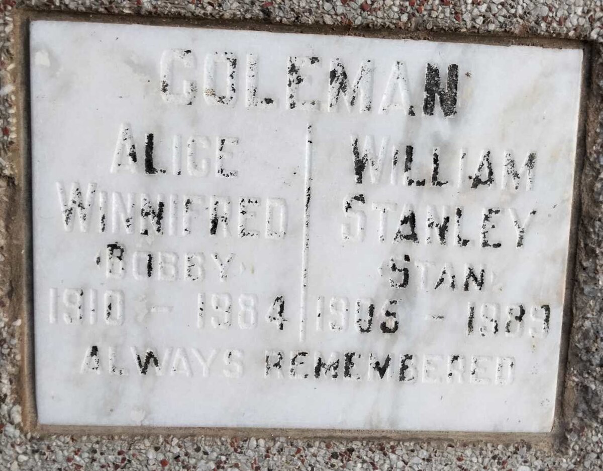 COLEMAN William Stanley 1905-1989 & Alice Winnifred 1910-1984