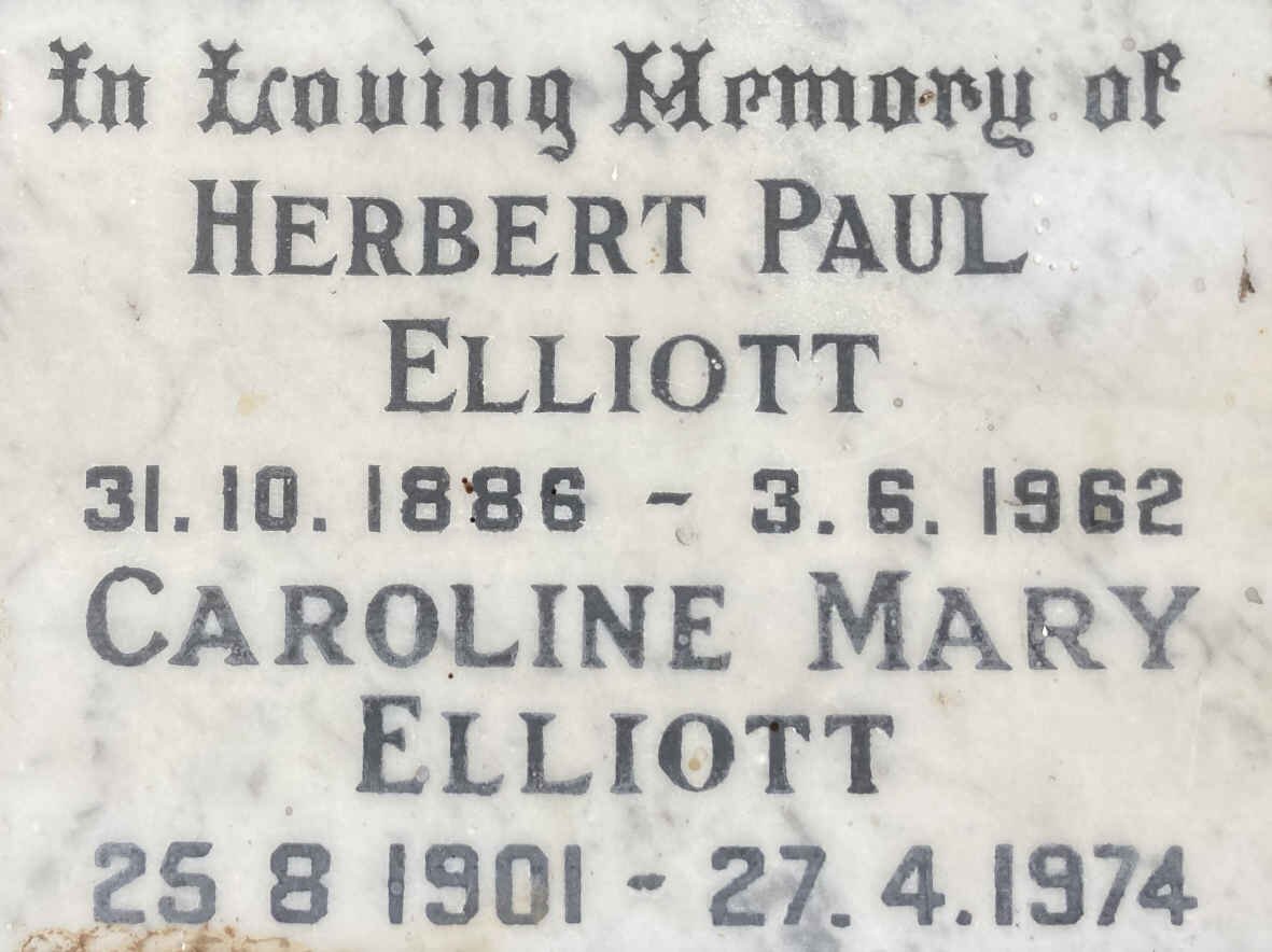 ELLIOTT Herbert Paul 1886-1962 & Caroline Mary 1901-1974