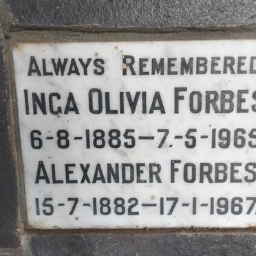 FORBES Alexander 1882-1967 & Inga Olivia 1885-1965