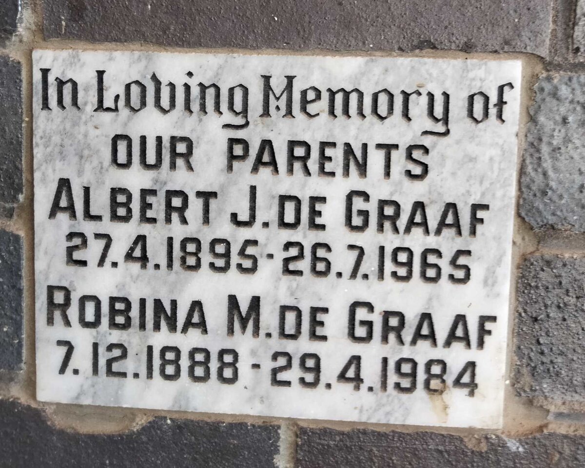 GRAAF Albert J., de 1895-1965 & Robina M. 1888-1984