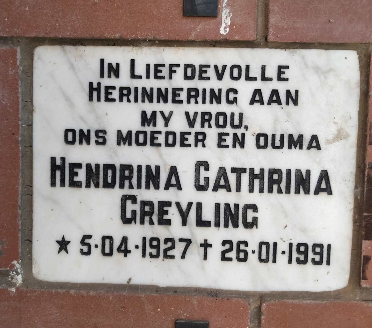 GREYLING Hendrina Cathrina 1927-1991