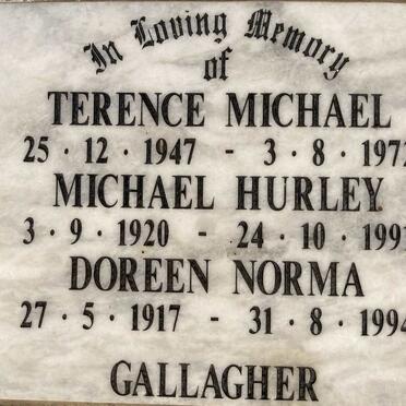 GALLAGHER Michael Hurley 1920-1991 :: GALLAGHER Doreen Norma 1917-1994 :: GALLAGHER Terence Michael 1947-1972 