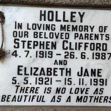 HOLLEY Stephen Clifford 1919-1987 & Elizabeth Jane 1921-1991