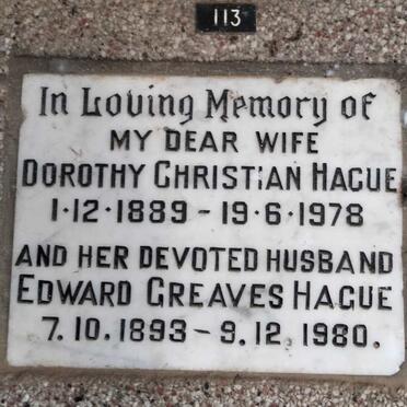 HAGUE Edward Greaves 1893-1980 & Dorothy Christian 1889-1978