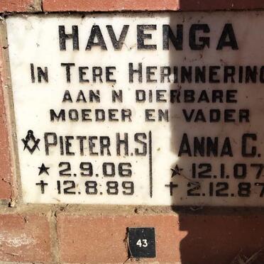 HAVENGA Pieter H.S. 1906-1989 7 Anna C. 1907-1987