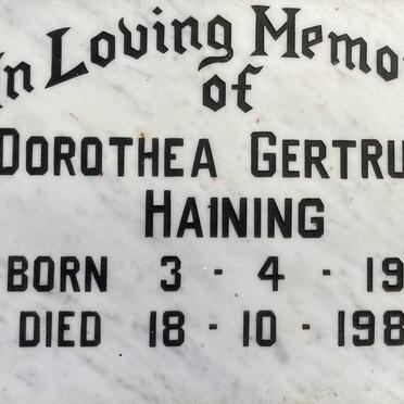 HAINING Dorothea Gertrude 1913-1984