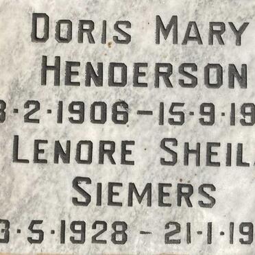 HENDERSON Doris Mary 1906-1972 :: SIEMERS Lenore Sheila 1928-1984