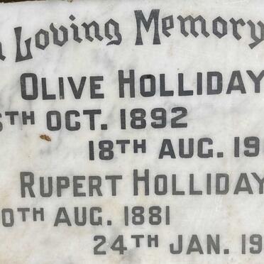 HOLLIDAY Rupert 1881-1965 & Olive 1892-1960