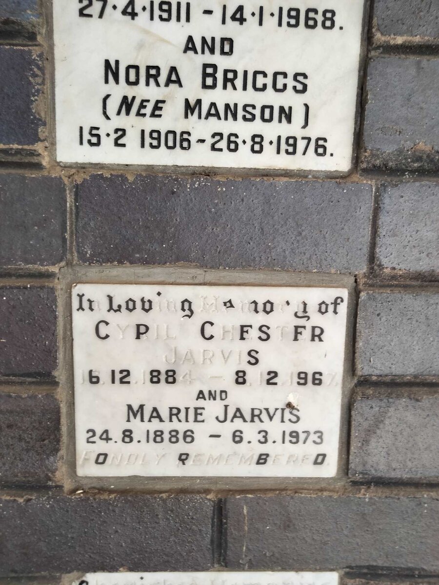 JARVIS Cyril Chester 1884-1967 & Marie 1886-1973