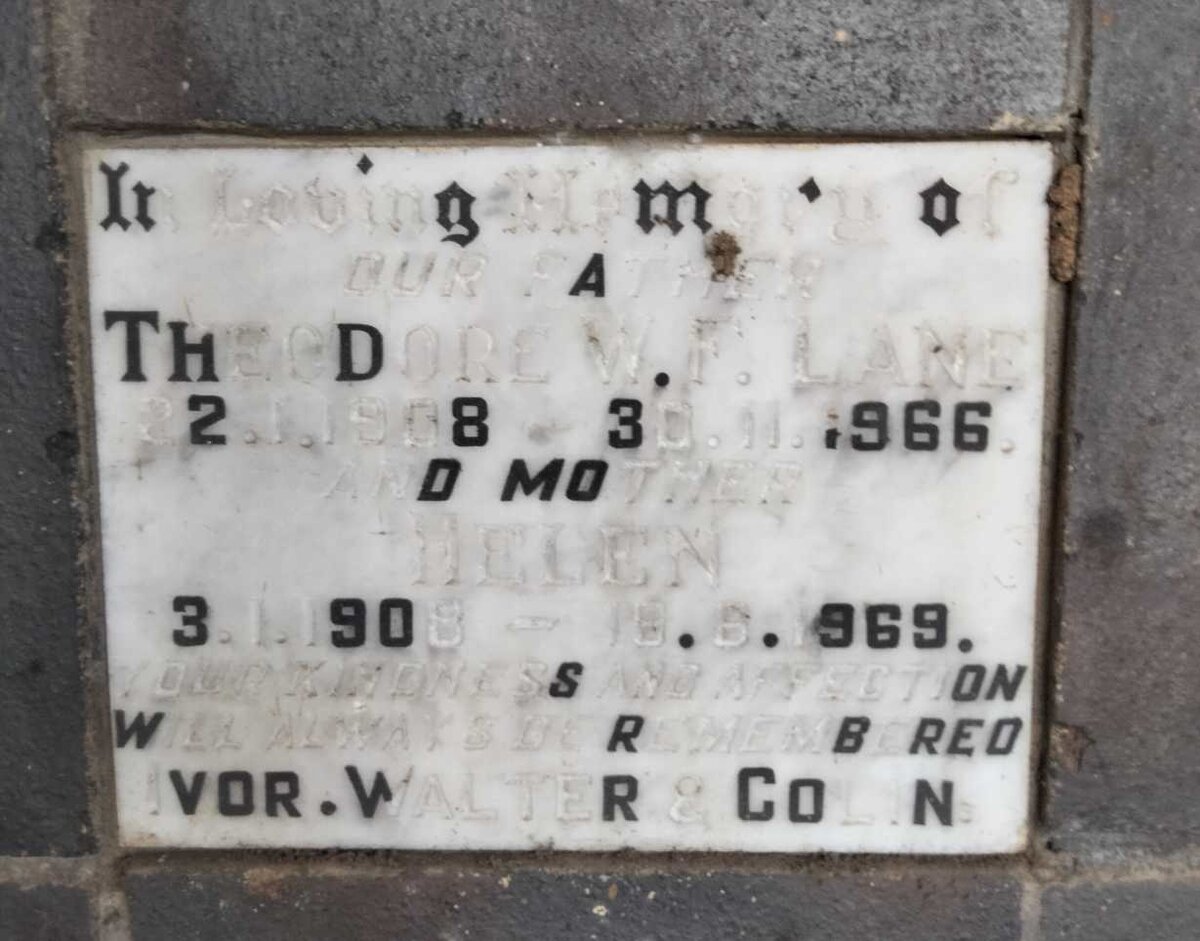 LANE Theodore W.F. 1908-1966 & Helen 1908-1969