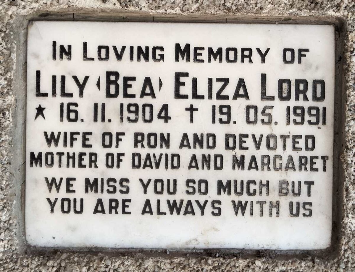 LORD Lily Eliza 1904-1991