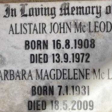 MCLEOD Alistair John 1908-1972 & Barbara Magdelene 1931-2009